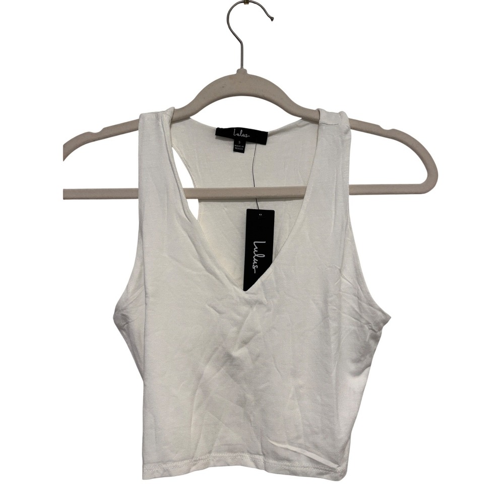 NWT Lulus White V-Neck Racerback Cropped Tank Top‎ Small
